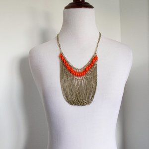 Lipsy Multi layer Chains Necklace Orange Beads Enamel Fringe Multirow
